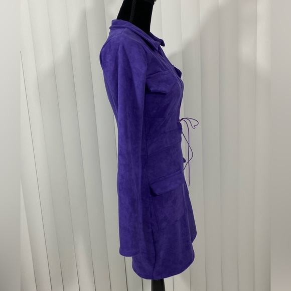 RENDOLL LAGOS Faux Suede Lace Up Sheath Mini Dress Long Sleeve Mock Neck US 6 - Picture 8 of 12